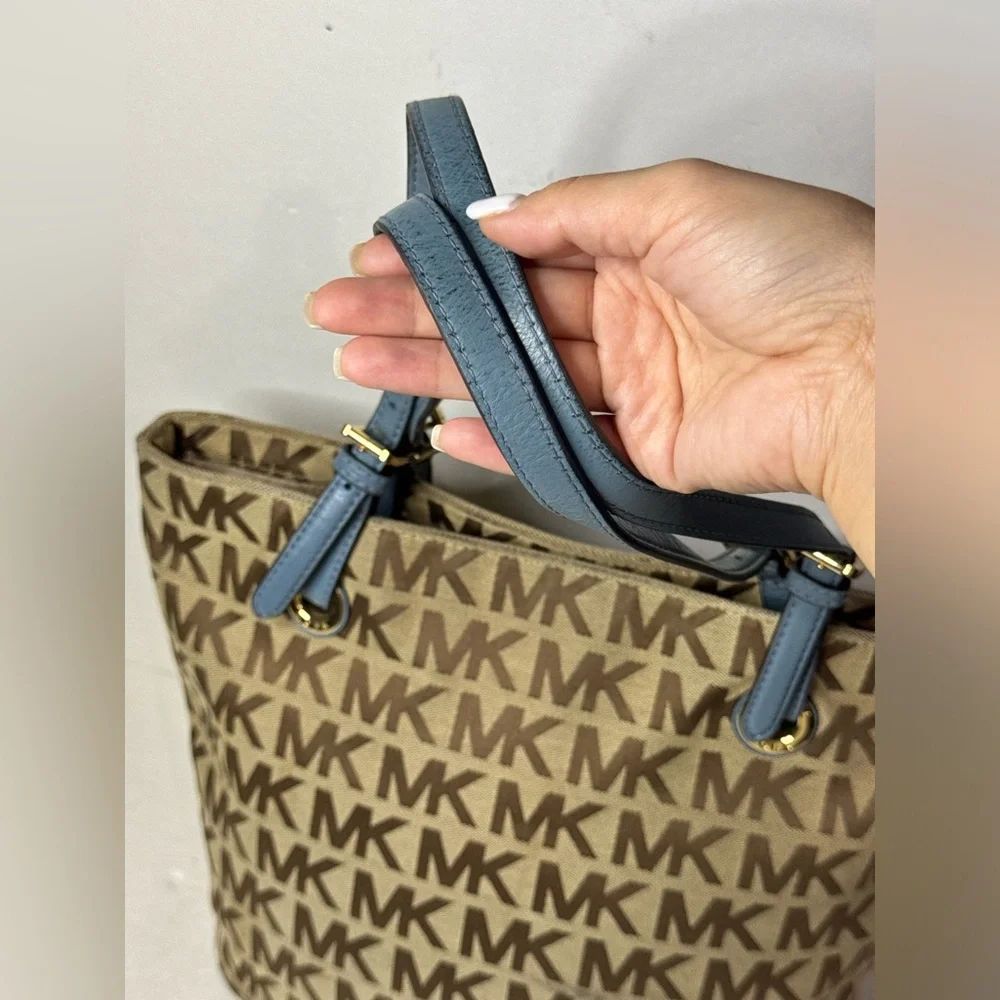Michael Kors Brown And Blue Tote Bag Magnetic Closure